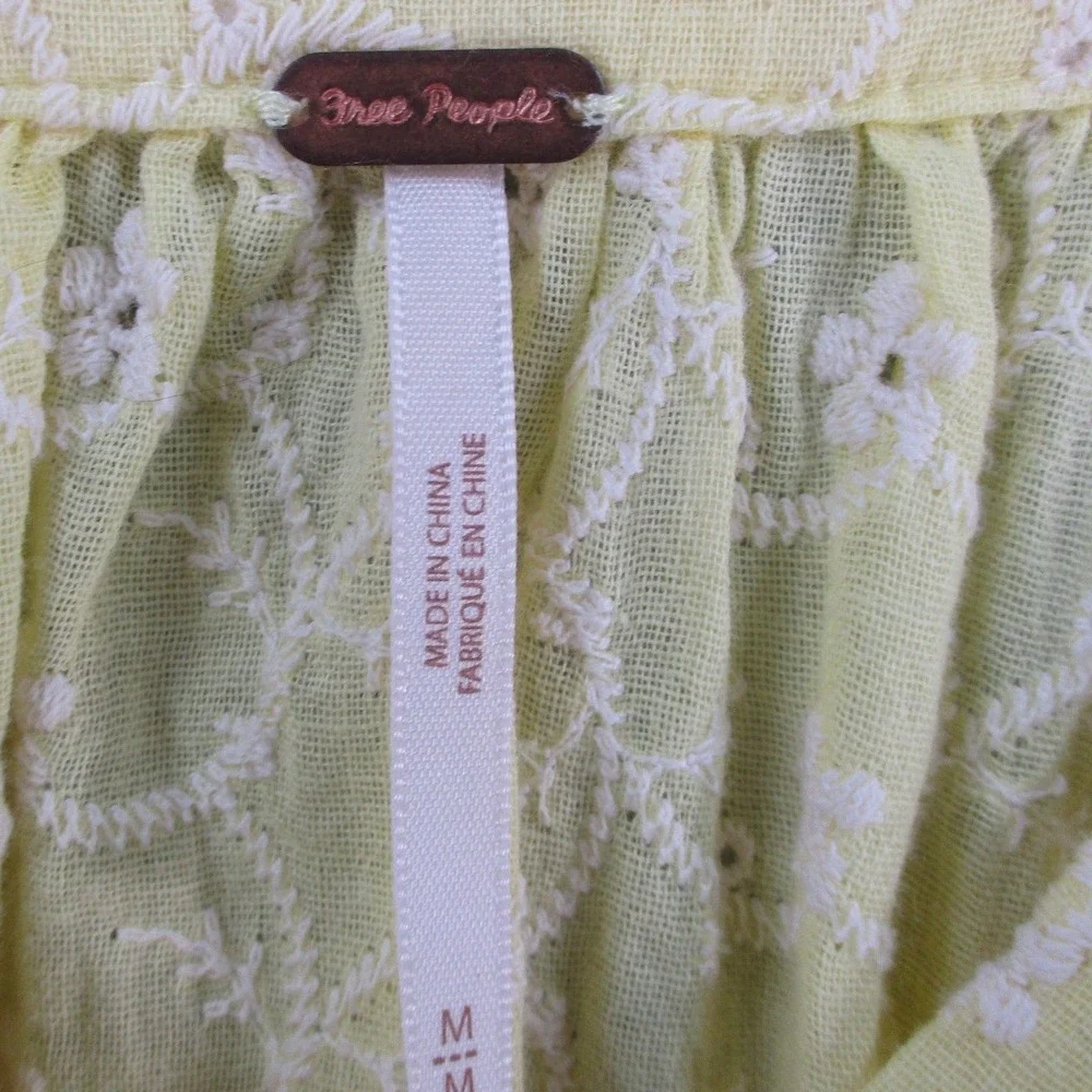 Free People Yellow Eyelet Embroidered Button Down Balloon Sleeve Blouse Medium
